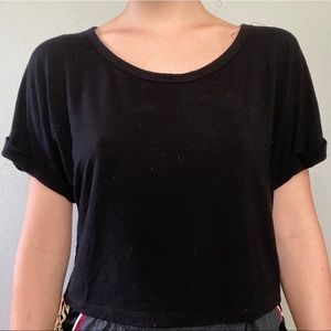 black slightly cropped flowy tee